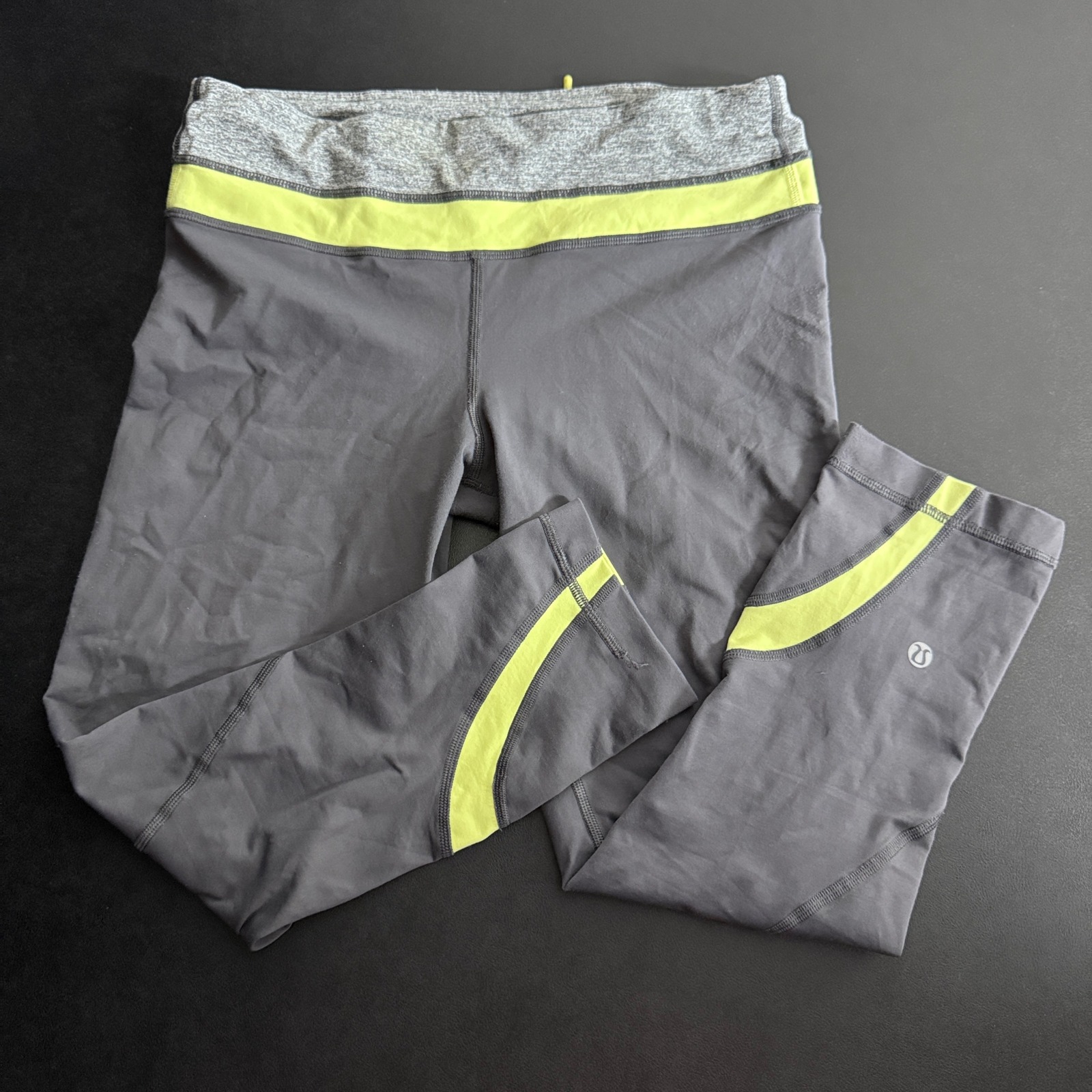 Lululemon Cropped Leggings Womens 8 Gray Yellow Colorblock Athletic Yoga Pants